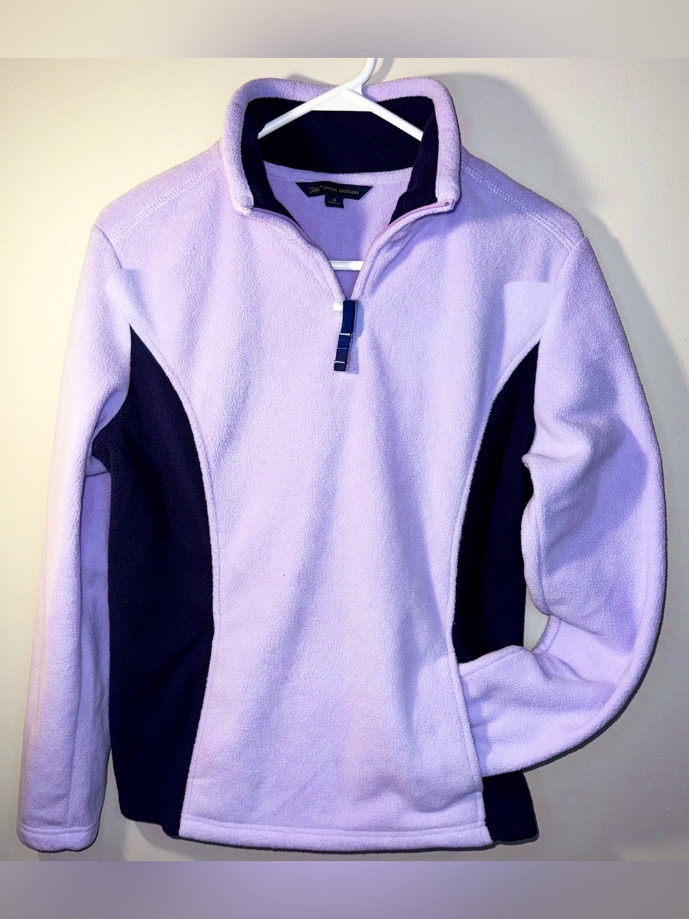 Brooks Brothers 346 Lavender and Navy Women’s Quarter-Zip Fleece Pullover Medium